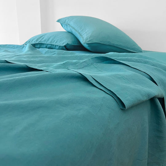 Teal Linen Queen Sheet Set Stdqueen Envelope Pillow Slips 14 Standard Fitted 1 Flat Sheet 0962