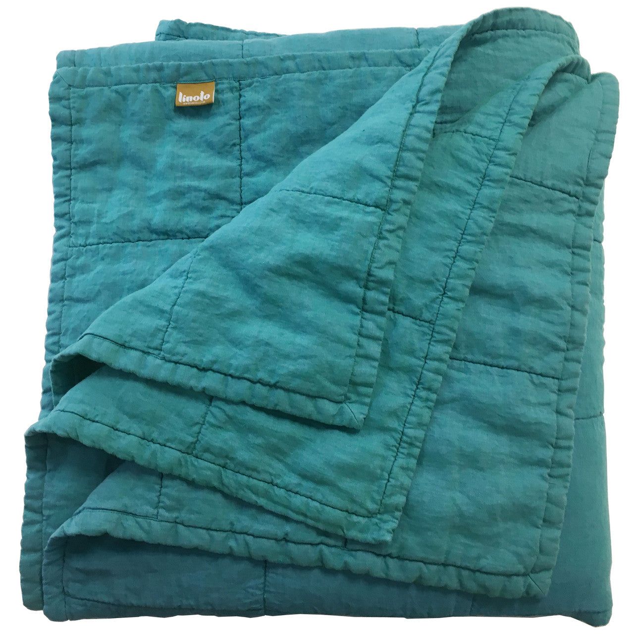 Teal Quilted Linen TwinXL Size Coverlet | Standard Cotton Fill Only