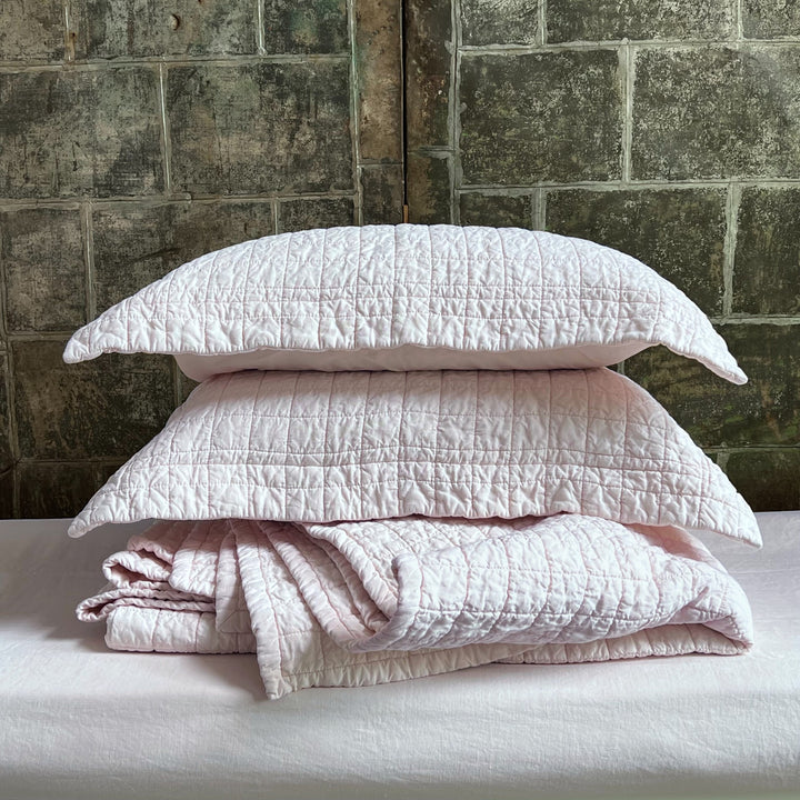 Powder Pink Quilted Linen Coverlet