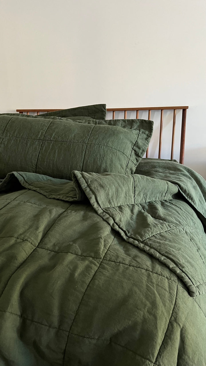 Sale Grape Leaf Quilted Linen Coverlet