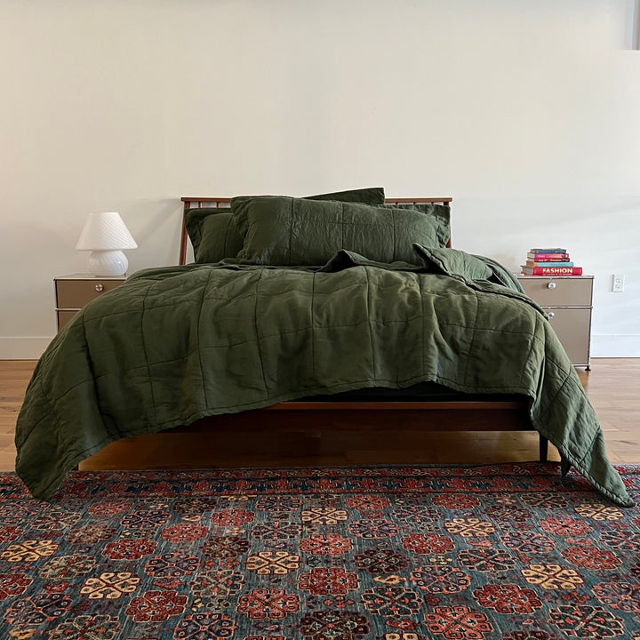 Grape Leaf Quilted Linen Coverlet