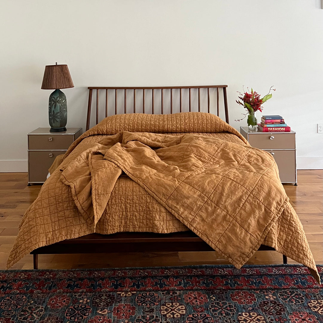 Harvest Gold Quilted Linen Coverlet